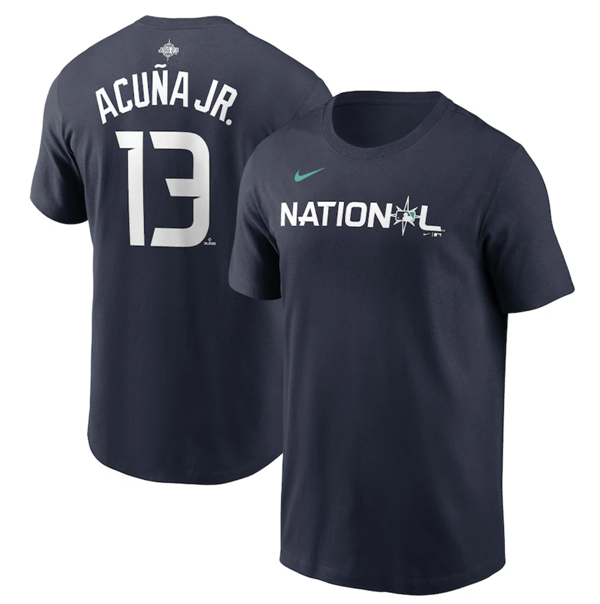 Men's Atlanta Braves #13 Ronald Acuña Jr. Navy 2023 All-star Name & Number T-Shirt